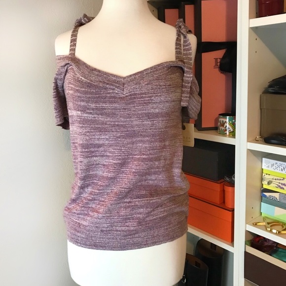 Flirty Pink Marbled Off Shoulder Knit Bow Top - Picture 1 of 8